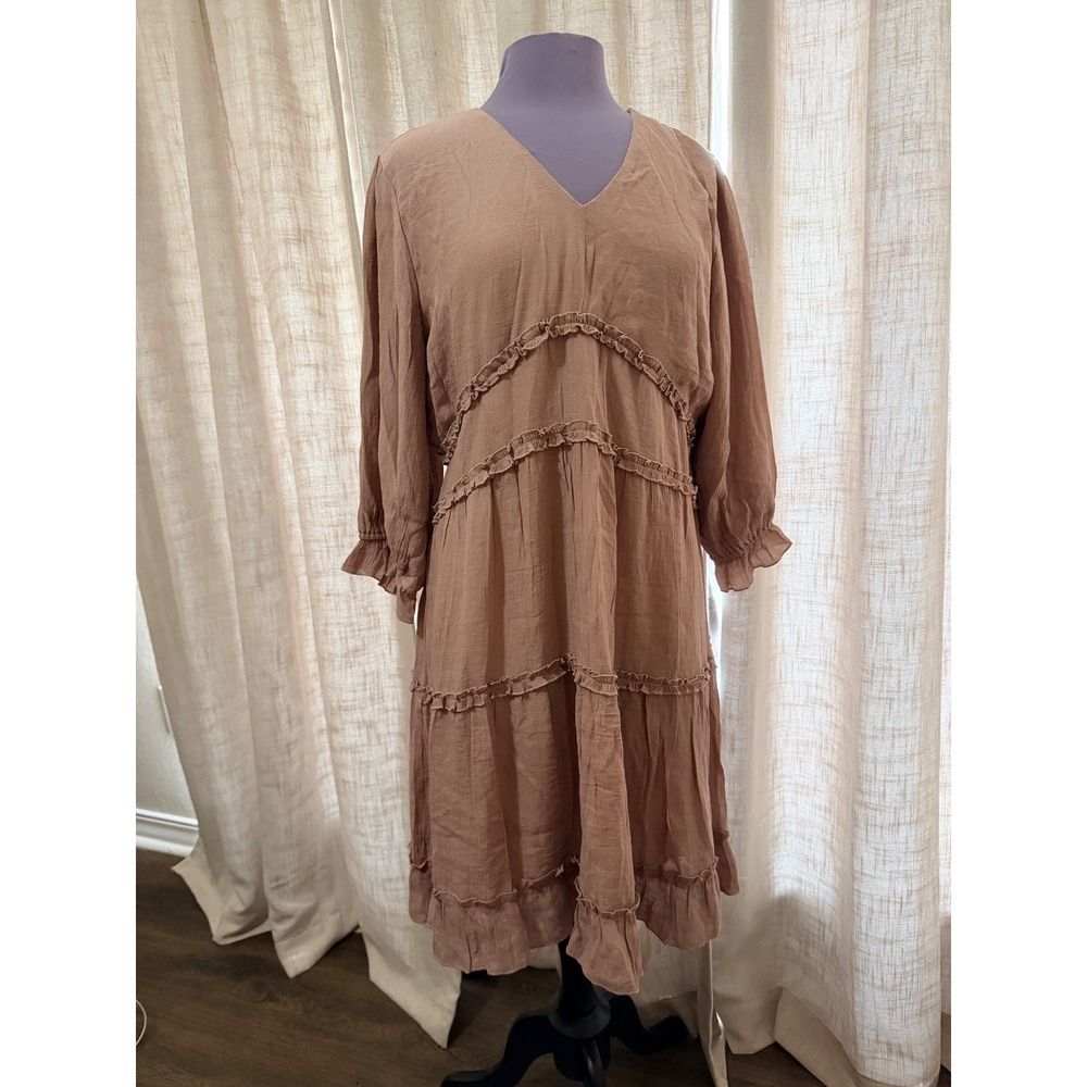 Mikarose Women Dress XXL Mauve Ruffle Tiered Modest Cottagecore